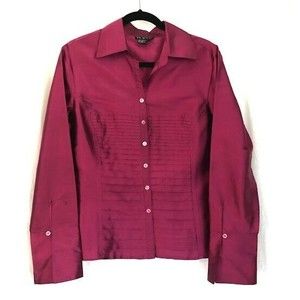 Tracy M Women's XL 100% Silk Magenta Pink Long Sleeve Button Up Blouse